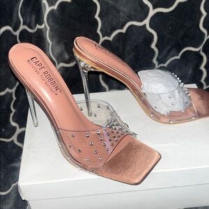 Cape Robbin Metallic Heels with Clear Embellished Straps
